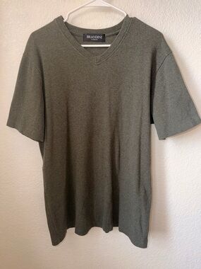 Brandini Olive V-Neck Dress Shirt for Men